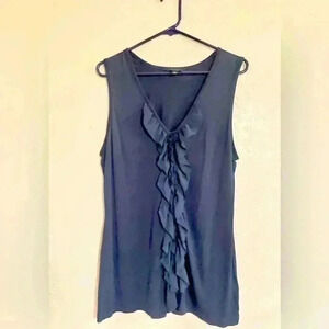 BANANA REPUBLIC Women Slippery Polyester Sleeveless Blouse Ruffle Navy Size XL